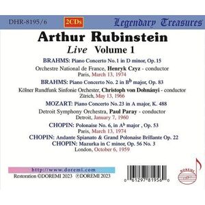 MediaTronixs Johannes Brahms : Arthur Rubinstein: Live - Volume 1 CD 2 discs (2023)