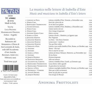 MediaTronixs Anonima Frottolisti : La Musica Nelle Lettere Di Isabella D’Este CD (2023)