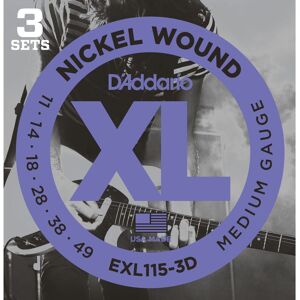 D'Addario E-Git.Saiten EXL115-3D 11-49 Nickel Wound 3er Set - E-Gitarrensaiten