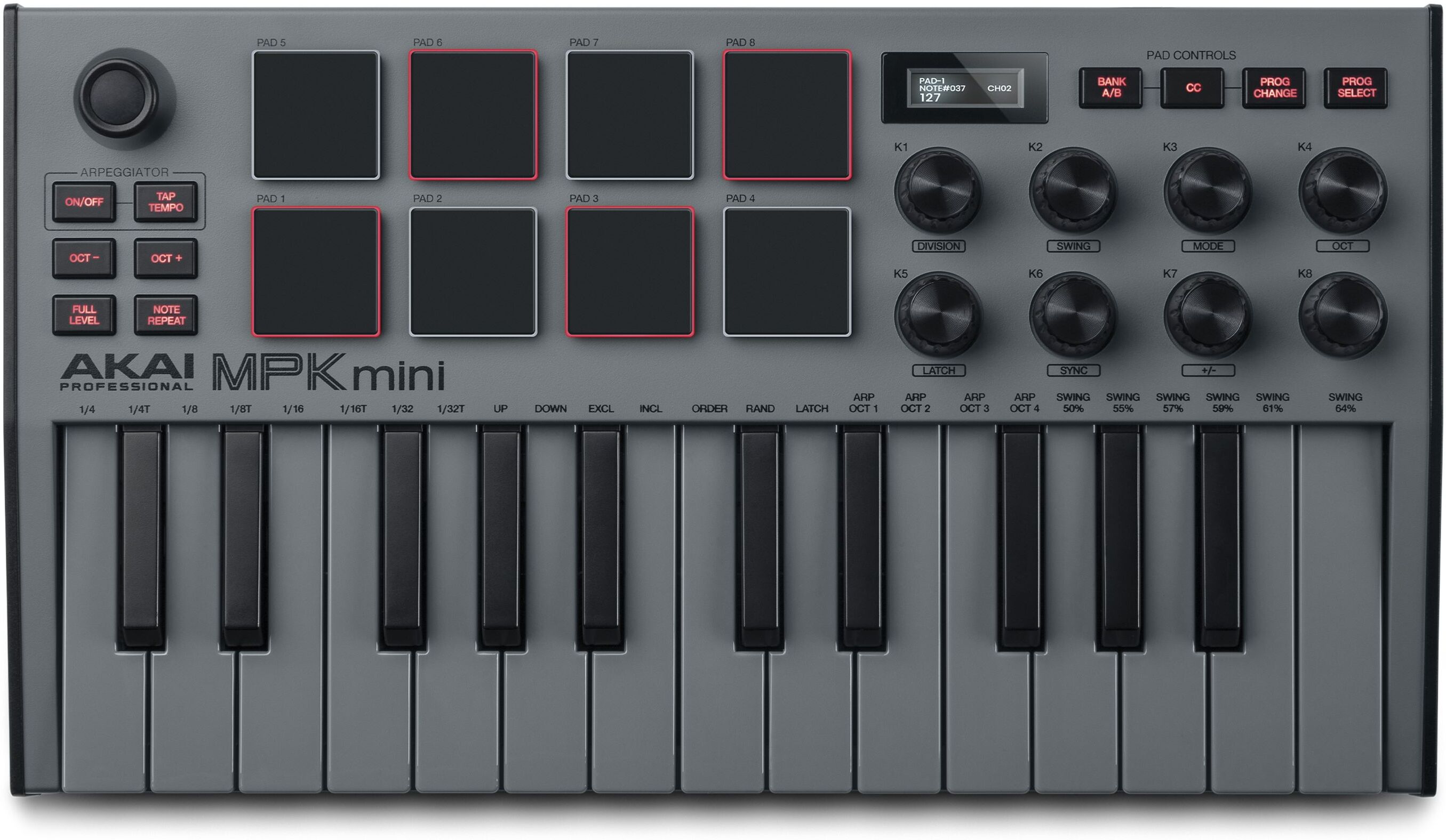 Akai Professional Master MIDI Keyboard mini 25 Tasten 8 Pads 8 Encoder MPK mini mk3 SE grey