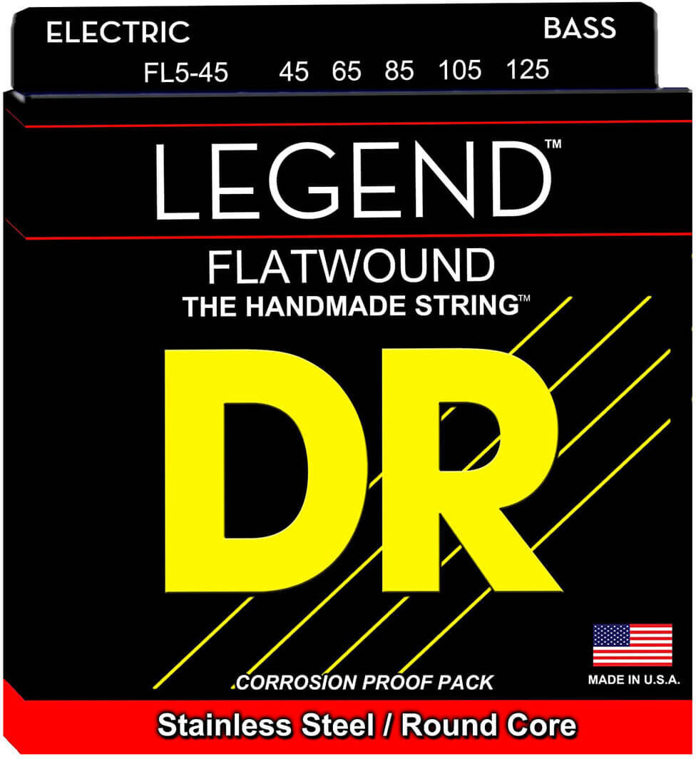 DR Strings FL5-45 Legend Flat-Wound 5-strenget bas-strenge, 045-125