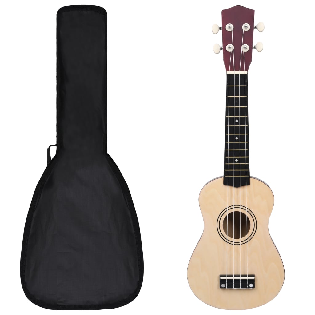 vidaXL Juego de ukelele soprano para niños con funda madera clara 21"