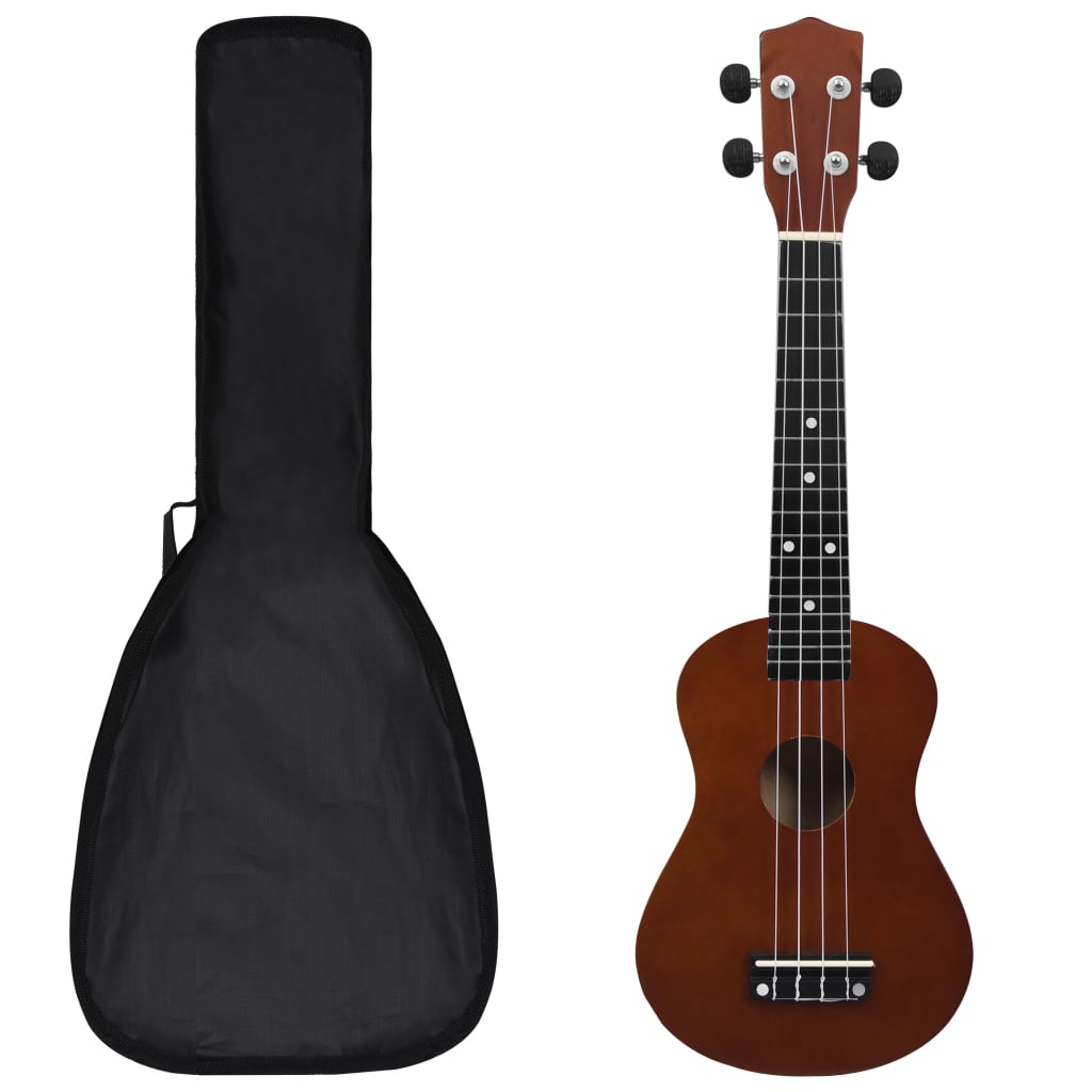 vidaXL Juego de ukelele soprano para niños con funda madera oscura 23"