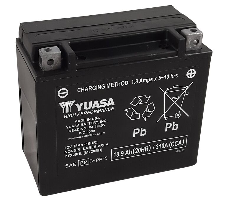 YUASA Batería   W/C sin mantenimiento activada de fábrica - YTX20HL FA Batería de alto rendimiento libre de mantenimiento -