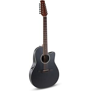 Applause Traditional AB2412-5S Guitare électro-acoustique, à profondeur de corps moyenne et pan coupé, noire satinée, 12 cordes - Publicité