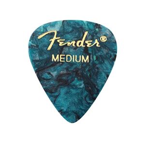 Fender Lot de 12 médiators en celluloïd de qualité supérieure en forme de 351, turquoise océan, taille M - Publicité