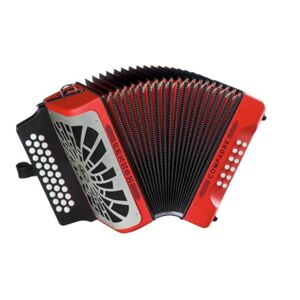 Hohner ACCORDEONS DIAT. Boutons Acordeon de piano chromatique COMPADRE FBBEB ROUGE SILVER GRILL. 618981 - Publicité