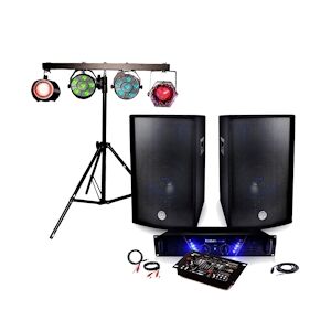 BM Sonic Pack Sonorisation Audio Club, Ampli Ibiza sound AMP-300, Enceintes 2x600W Table de mix USB, Portique Lumières DJ, Câbles