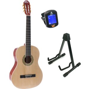 002 NT guitare classique taille 4/4 Natural + stand + accordeur