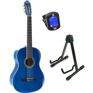 002 BL guitare classique format 4/4, bleu + stand + accordeur