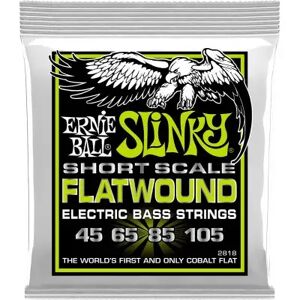 Ernie Ball Cordes guitares basses 4/ 2818 FILET PLAT REGULAR SLINKY FLATWOUND SHORT SCALE 45-105