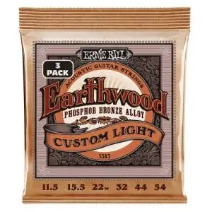 Ernie Ball Jeux de cordes folk 011/ 3545 EARTHWOOD PHOSPHOR BRONZE CUSTOM LIGHT 11,5-54 PACK DE 3