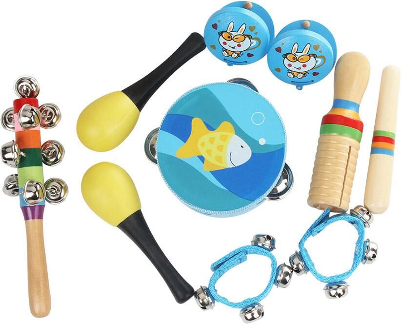 10 pièces/ensemble jouets musicaux Instruments à Percussion Kit de rythme de bande comprenant tambourin Maracas