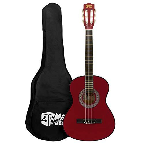 Mad About MA-CG01 Klassieke gitaar, 3/4 size rode klassieke gitaar kleurrijke Spaanse gitaar met draagtas, riem, pick en reserve snaren