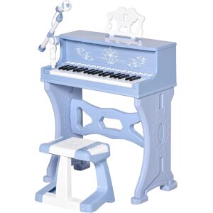 HOMCOM Mini Electronic Keyboard for Kids, 37 Keys Musical Instrument with Stool, Microphone & Educational Games, Light-Up Grand Piano Toy Set, Blue