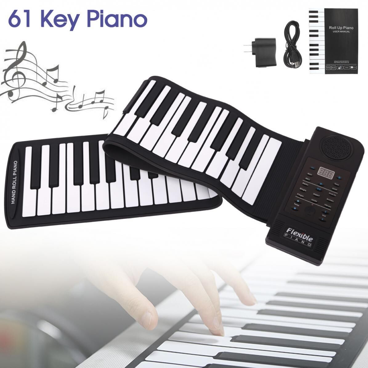 Musical 3 61 Keys Portable Roll Up Flexible Silicone Piano USB Electronic MIDI Keyboard Organ