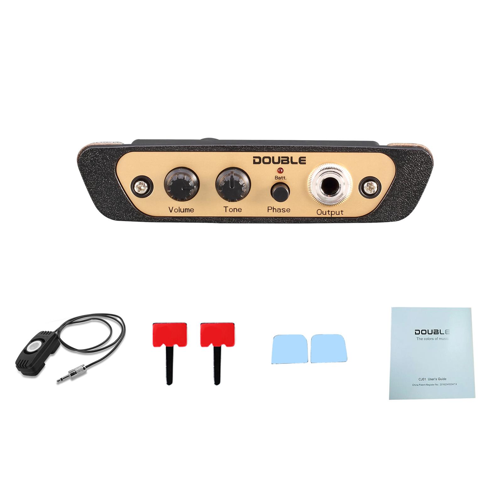 TOMTOP JMS DOUBLE CJ01L Cajon Box Drum Preamp Pickup Musical Instrument Pickup with Mic 1/4 Inch Jack