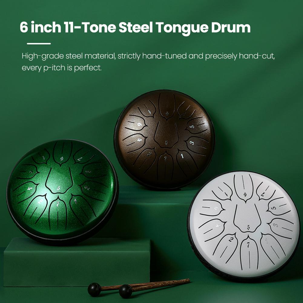 TOMTOP JMS 6 inch 11Tone Steel Tongue Drum Hand Pan Drums with Drumsticks Percussion Musical Instruments
