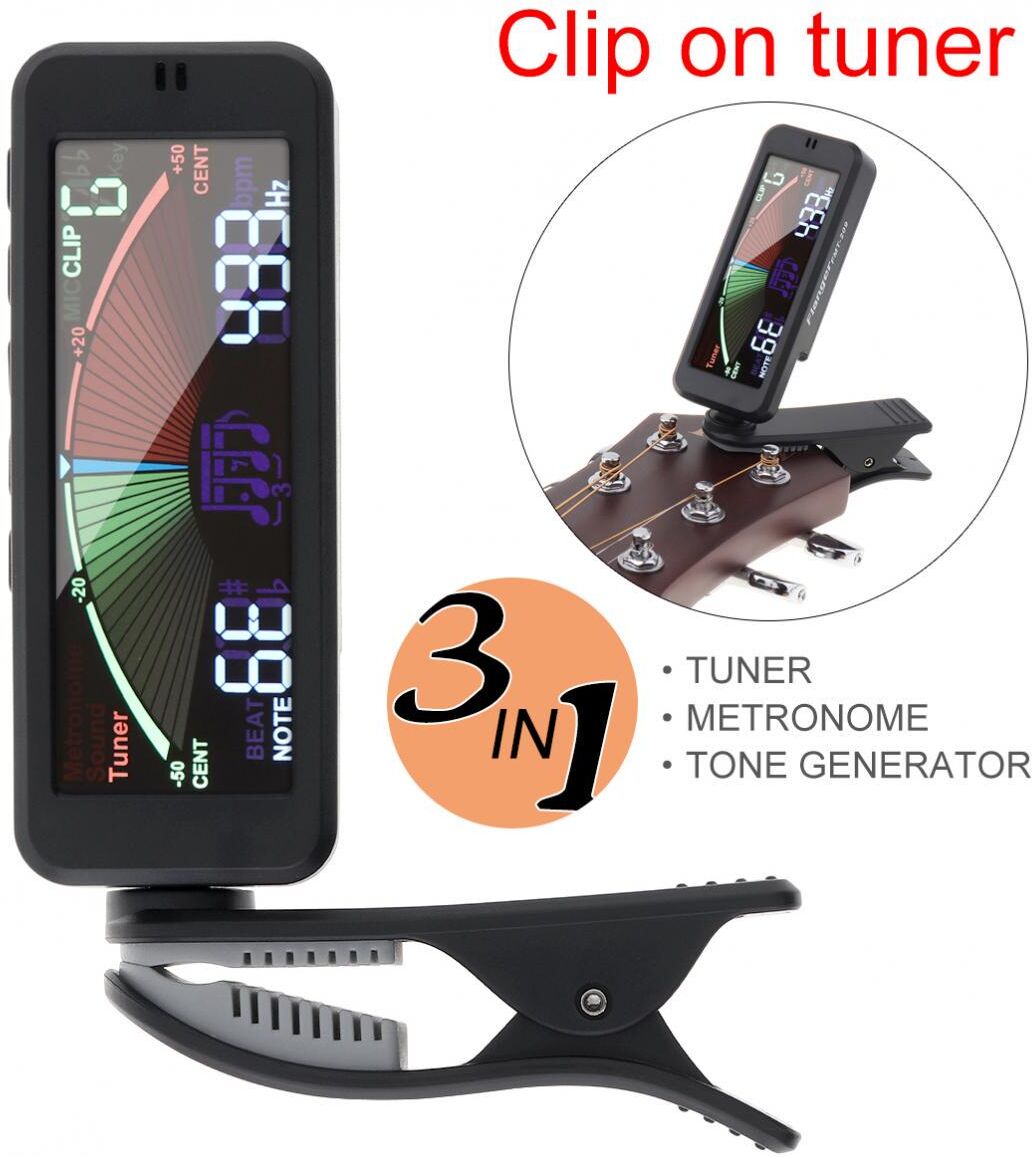 Musical 3 3 IN 1 Guitar Tuner Large LCD Screen with Clip for Chromatic Guitar Bass Ukulele Violin