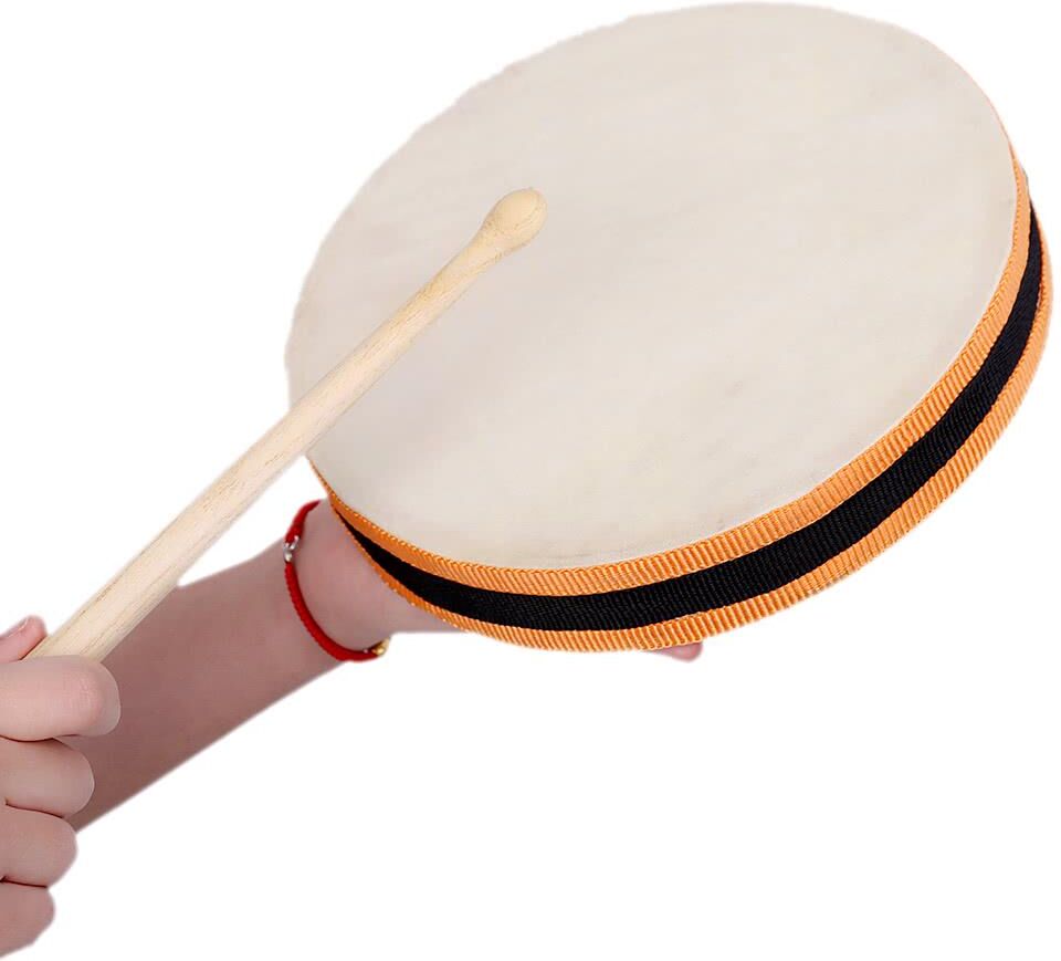 TOMTOP JMS 8" Wood Hand Drum Dual Head with Drum Stick Percussion Musical Educational Toy Instrument for KTV Party Kids Toddler