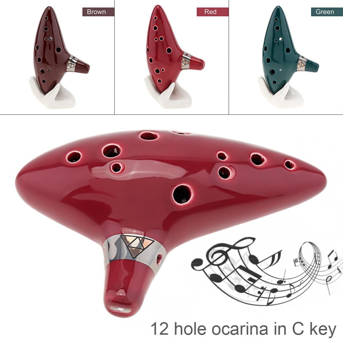 Musical 3 12 Hole Ocarina Ceramic Alto Mid Tone ToneC Flute Instrument Red Green Brown Optional