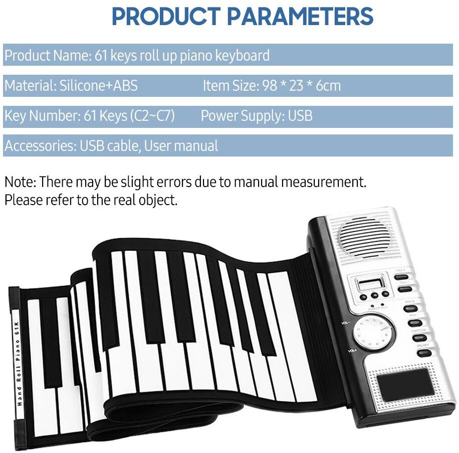 TOMTOP JMS 61 Keys Roll Up Piano Keyboard Portable Soft Silicone Electronic Piano with Built-in Speaker LCD