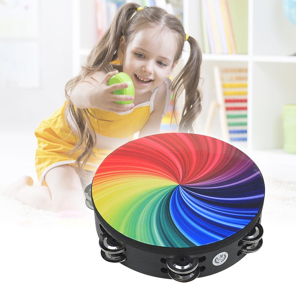 TOMTOP JMS 8 Inch Rainbow Tambourine Wooden Handbell Early Education Percussion Instrument with Double Row