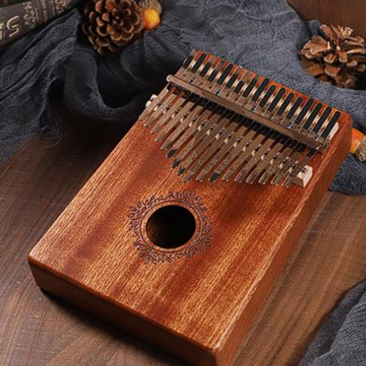 SHEIN 1pc 17 Keys Kalimba Thumb Piano Wood Mbira Body Musical Instruments With Learning Book Kalimba Piano Gift Rust Brown one-size