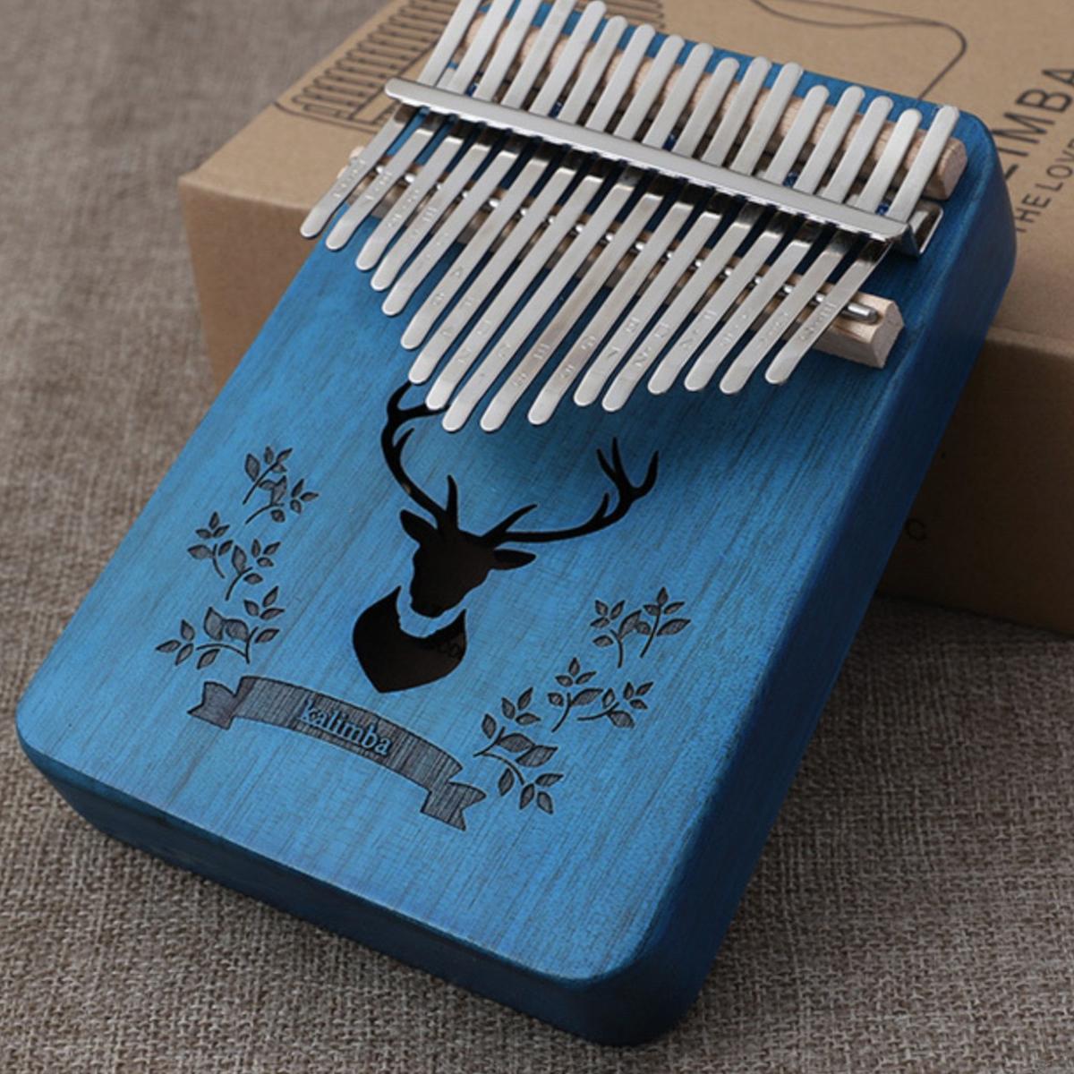 SHEIN 1pc 17 Keys Kalimba Thumb Piano Wood Body Musical Instrument With Learning Book Blue one-size