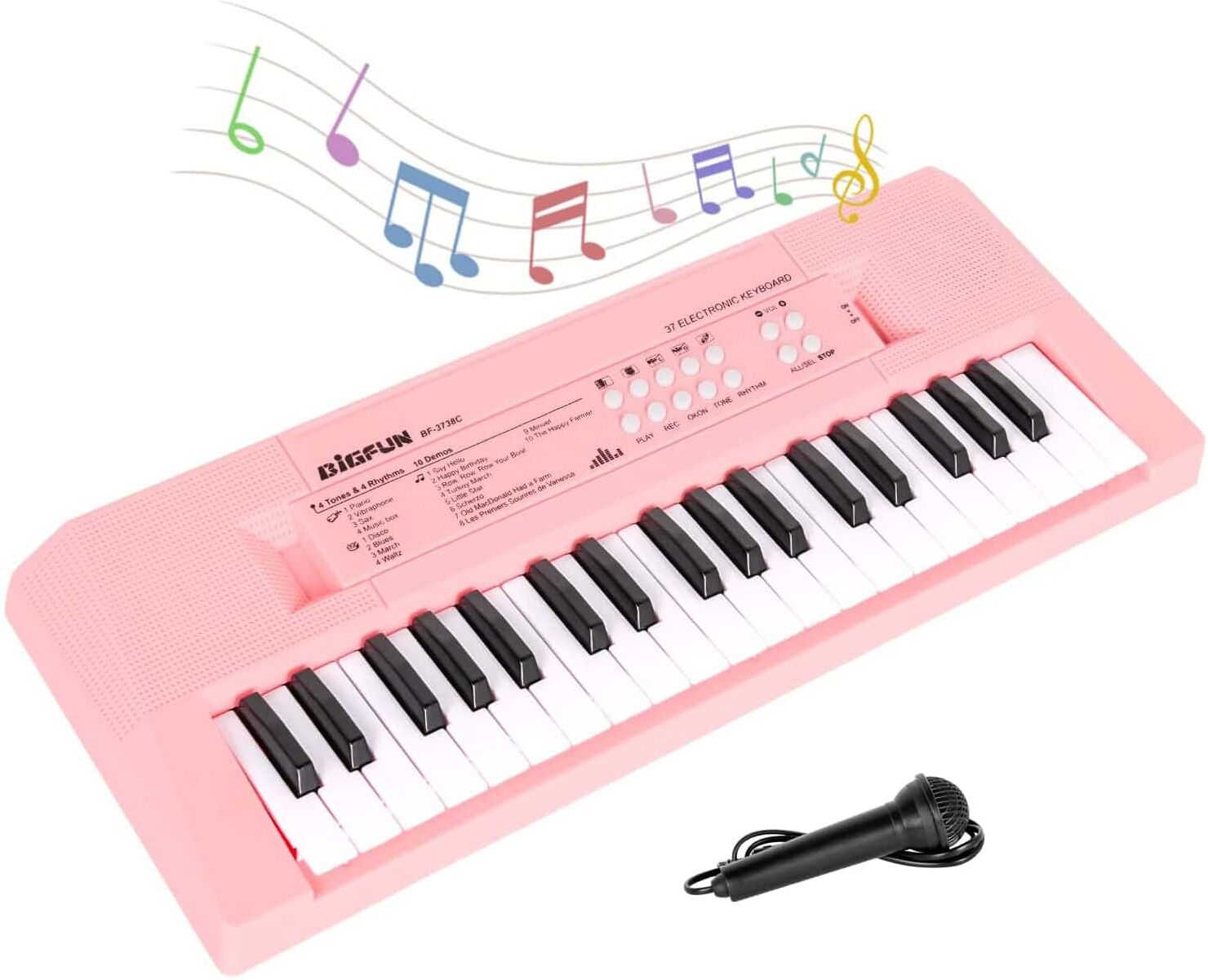 SHEIN 37 Key Piano for Kids Electric Piano Keyboard Kids Piano with Microphone Learning Musical Toys for 3 4 5 6 Year Old Boys Girls Gifts Age 3-5 (Pink) Pink one-size