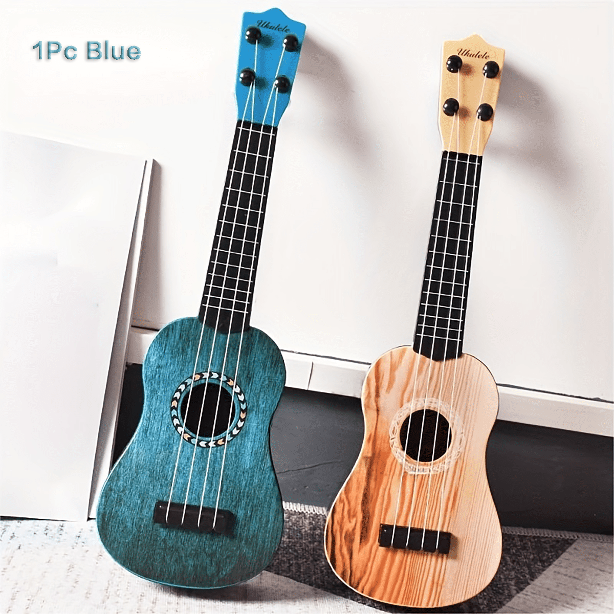 SHEIN 1Pc Children's Ukulele Toy, Music Enlightenment Toy Guitar, Children's Early Education Music Enlightenment Musical Instrument Blue Toy Guitar Blue one-size