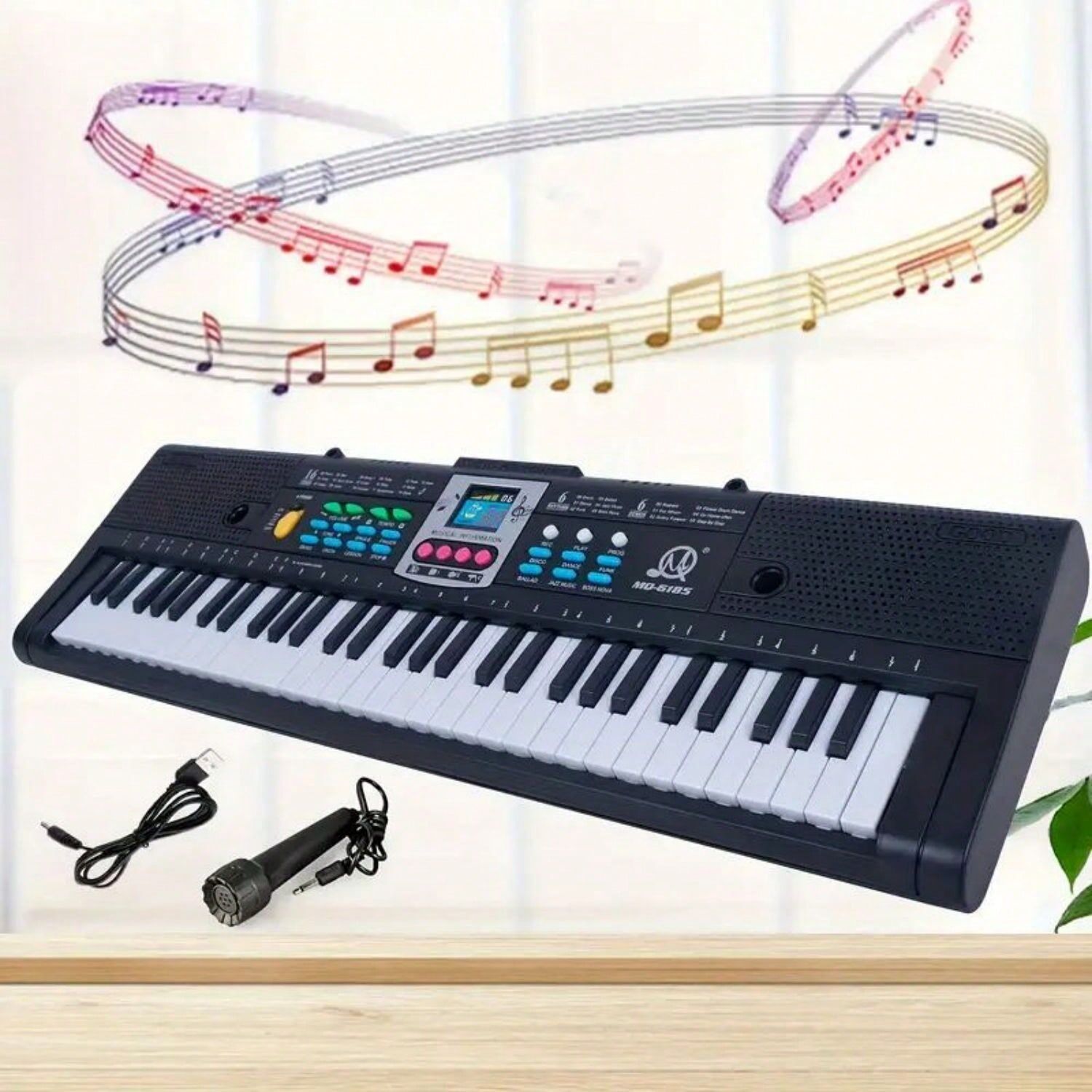 SHEIN 61 Key Portable Electronic Keyboard With Recording & Playback Function, Music Starter Kit For Kids To Inspire Musical Talents (keyboard) Black one-size