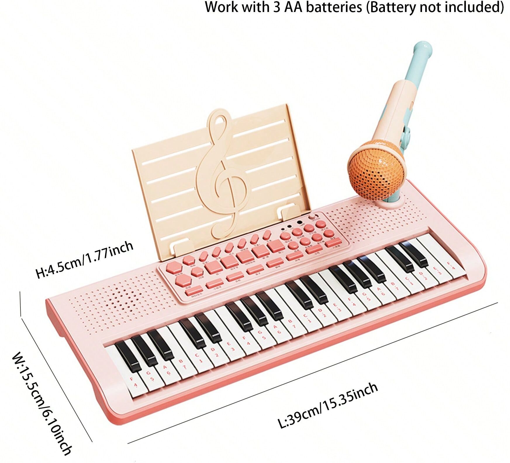 SHEIN 1 PC 37 Key, Piano Portable Keyboard Electronic Musical Instrument, Battery Powered With 3AA Batteries(Not Included), Early Education,Music Instrument, With Microphone And Data Cable,Battery Powered, Christmas And Thanksgiving Gift, Birthday Gift,Ne