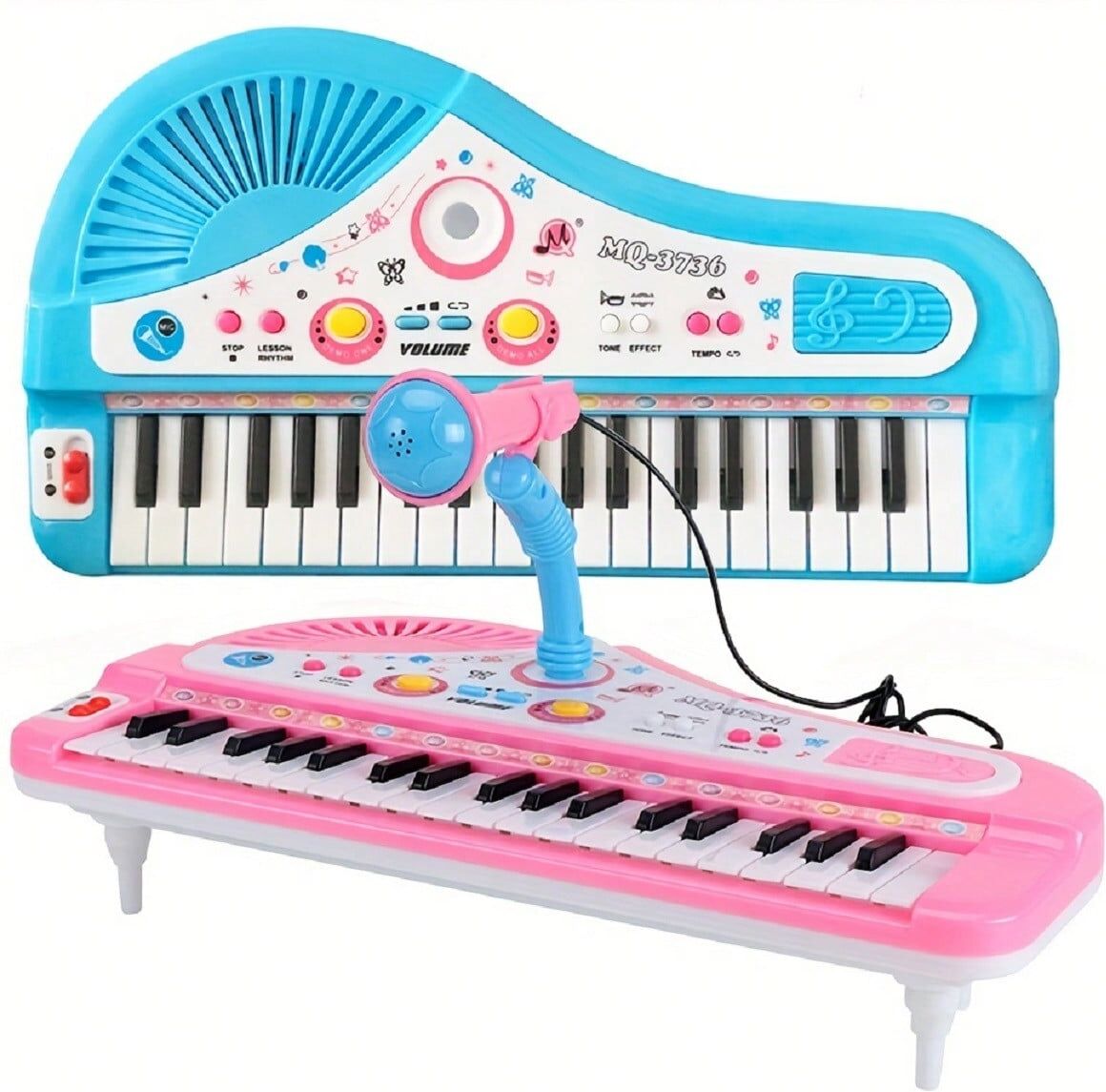 SHEIN Music Toy Piano Keyboard Toy 37 Keys Electronic Musical Multifunctional Instruments With Microphone My First Pinao Toy Christmas,Halloween,Thanksgiving Gift Multicolor Pink,Blue