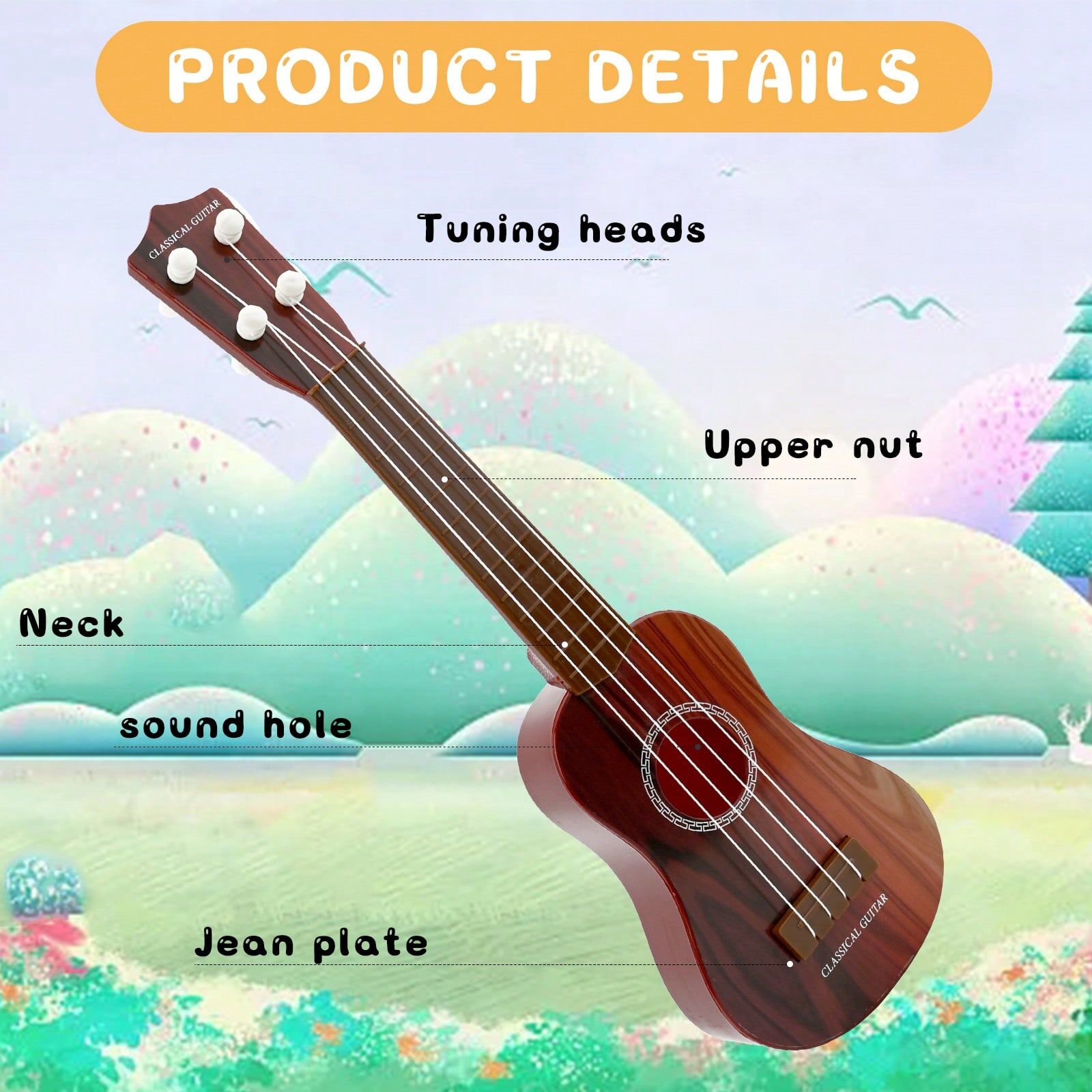 SHEIN Toy Guitar, Classical Musical Instruments Toys With Adjustable Strings Multicolor one-size