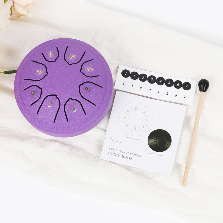 SHEIN 4.5 Inch Tongue Drum With 8 Tones, Portable And Beginner-Friendly Percussion Instrument Purple 4.5 Inch 8-tone