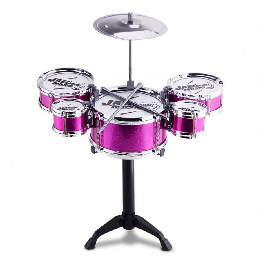 SHEIN 1pc Jazz Drum Toy Set, 5 Drums, With Realistic Plating Finish, Pretend Playing Musical Instrument Rose Red one-size