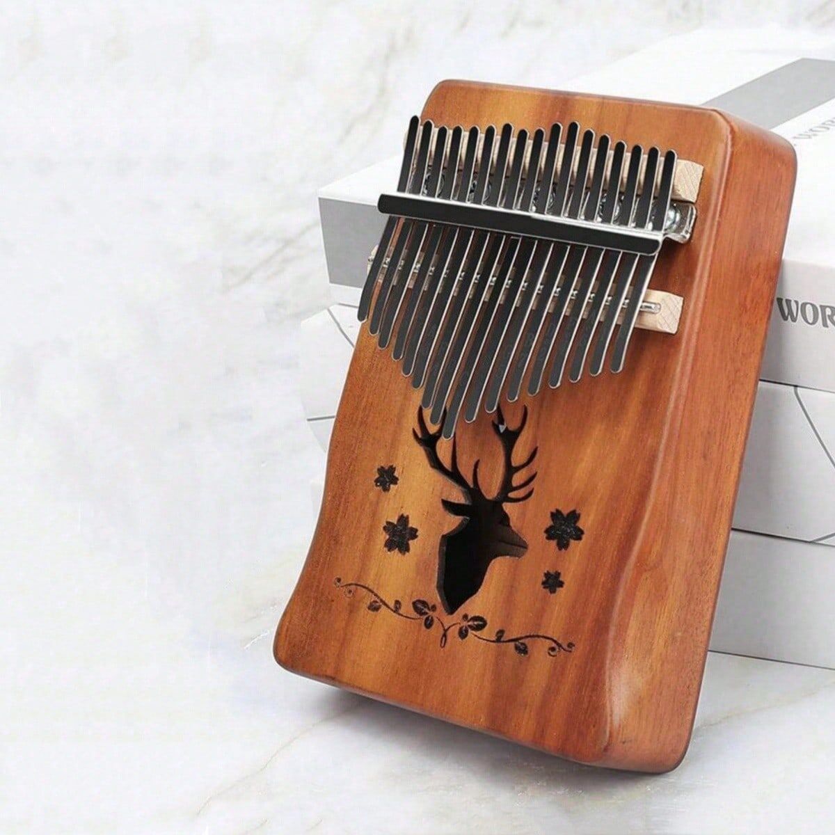 SHEIN 17 Keys Thumb Piano Kalimba Beginner Finger Piano With Hand Protective Gear Portable Instrument, Reindeer Wood Color Multicolor one-size