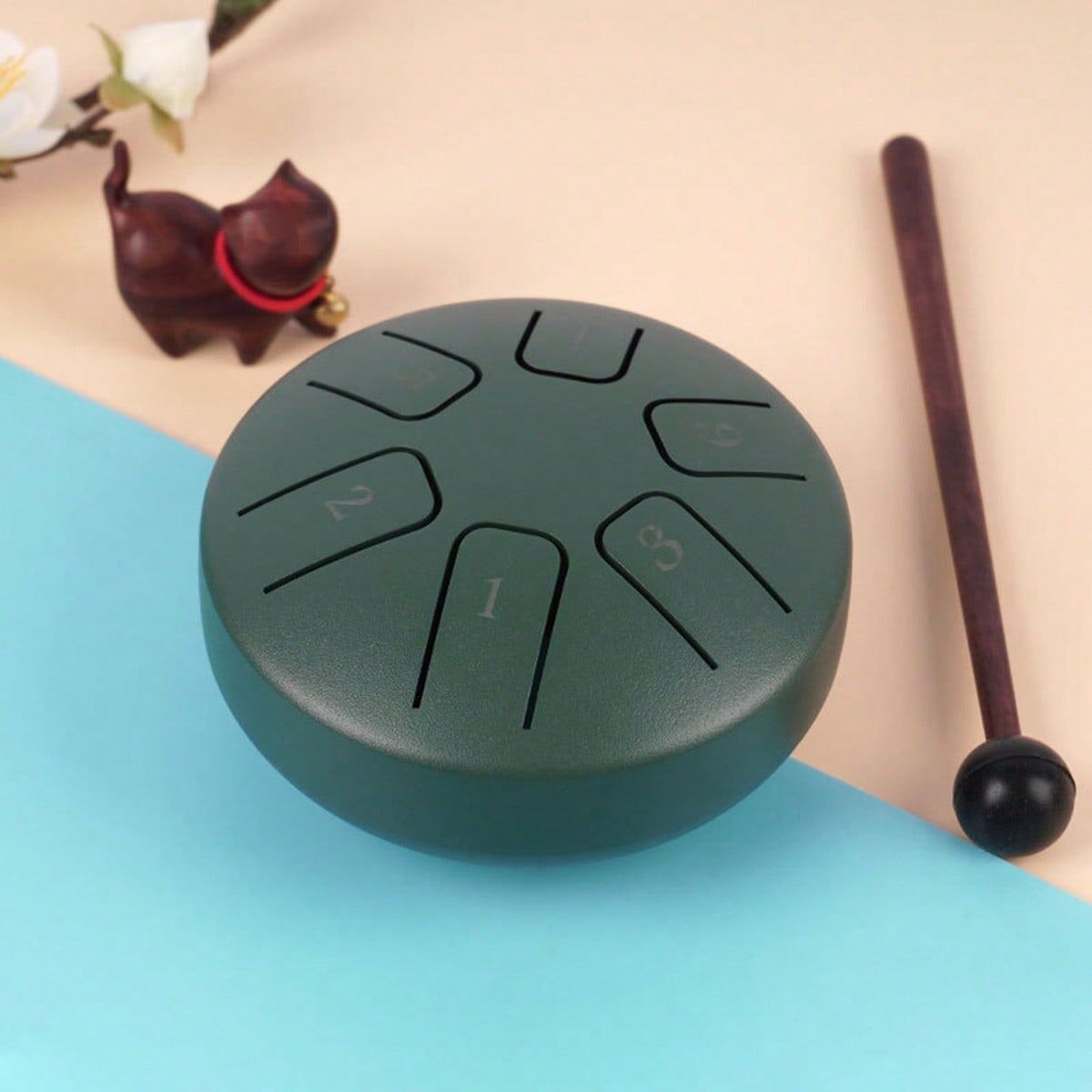 SHEIN Mini 3.8-Inch 6-Tone Percussion Instrument, Unique Ethereal Drum For Percussion Music Dark Green one-size