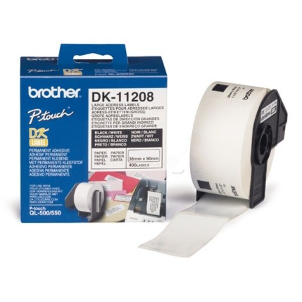 Brother Original Brother P-Touch QL 1100 Series Etiketten (DK-11208) 38mm x 90mm, Inhalt: 400 - ersetzt Labels DK11208 für Brother P-Touch QL 1100Series