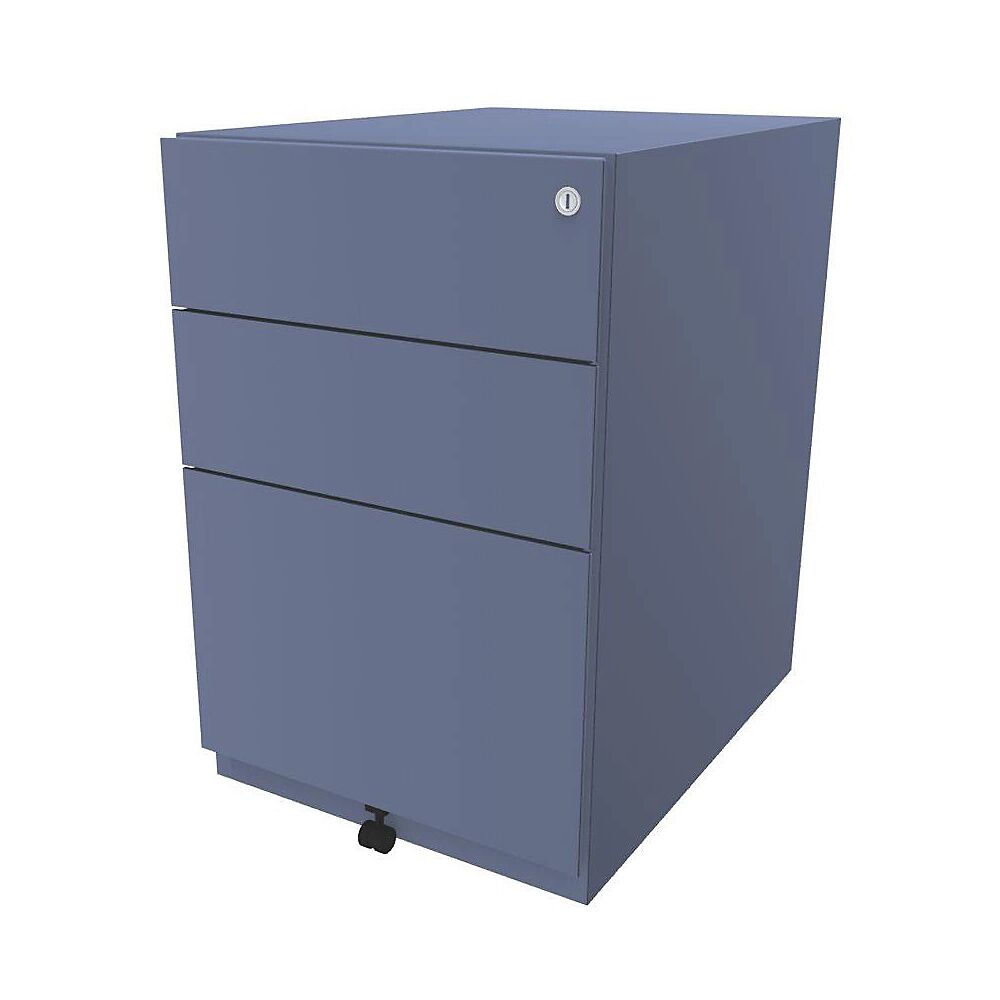 BISLEY Rollcontainer Note™, mit 2 Universalschubladen, 1 Hängeregistratur HxBxT 645 x 420 x 565 mm blau