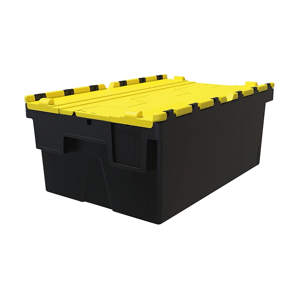 Mehrweg-Stapelbehälter, VE 5 Stk LxBxH 600 x 400 x 250 mm schwarz, Deckel gelb