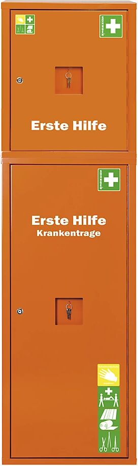 SÖHNGEN Rettungssäule nach DIN 13169 signalorange, HxBxT 1680 x 490 x 200 mm mit Füllung und Erste-Hilfe-Koffer