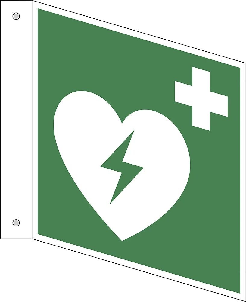 Rettungszeichen Automatisierter externer Defibrillator, VE 10 Stk Aluminium, Fahnenschild, 150 x 150 mm