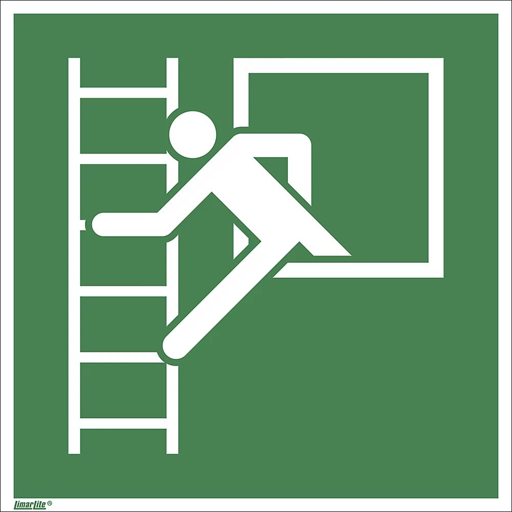 Rettungszeichen Notausstieg mit Fluchtleiter, VE 10 Stk Aluminium, 150 x 150 mm