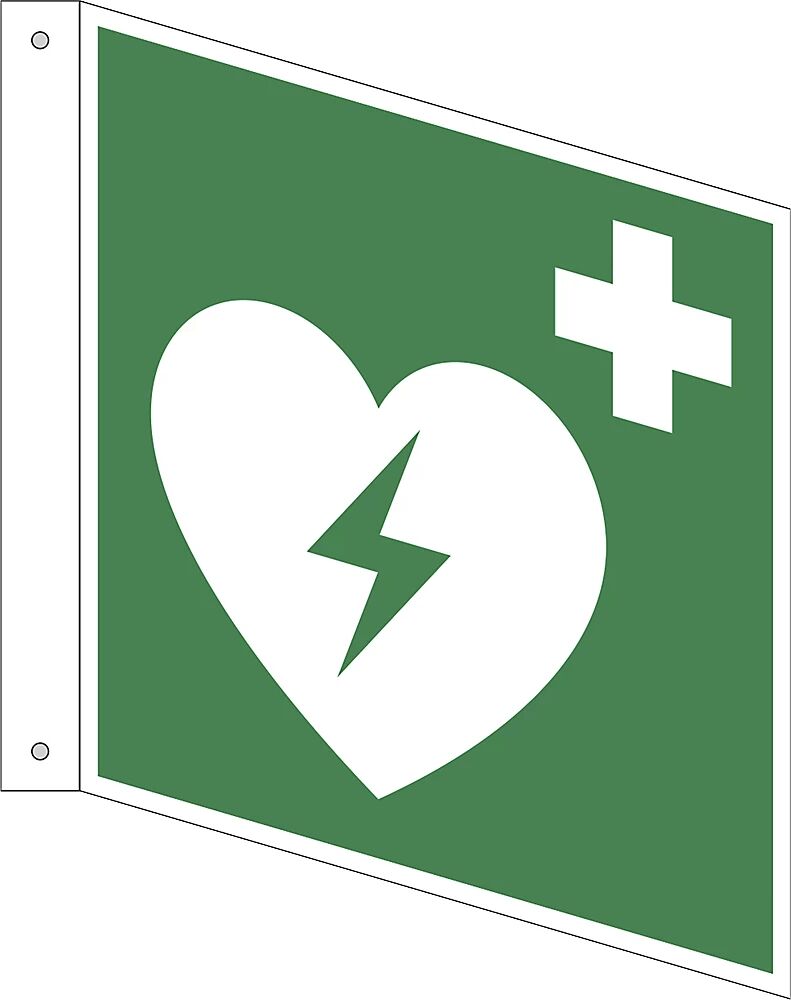 Rettungszeichen Automatisierter externer Defibrillator, VE 10 Stk Kunststoff, Fahnenschild, 200 x 200 mm