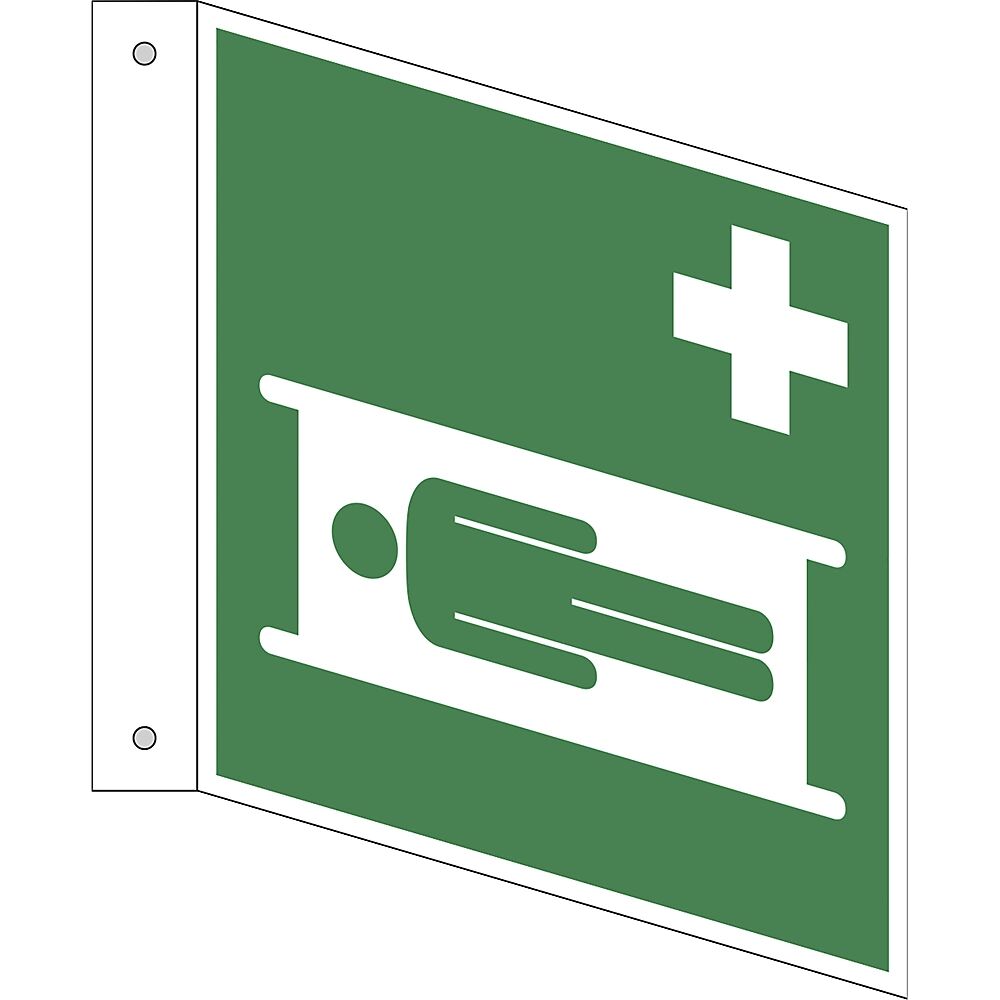 Rettungszeichen Krankentrage, VE 10 Stk Aluminium, Fahnenschild, 150 x 150 mm