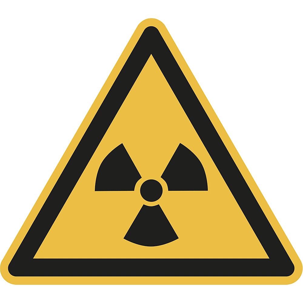 Warnkennzeichen Warnung vor radioaktiven Stoffen oder ionisierenden Strahlen, VE 10 Stk Aluminium, Schenkellänge 200 mm