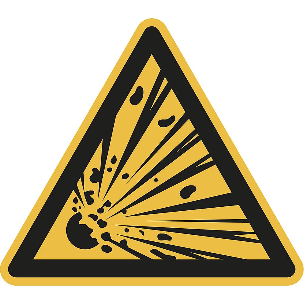 Warnkennzeichen Warnung vor explosionsgefährlichen Stoffen, VE 10 Stk Folie, Schenkellänge 200 mm
