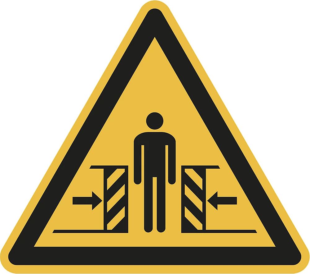 Warnkennzeichen Warnung vor Quetschgefahr, VE 10 Stk Folie, Schenkellänge 100 mm